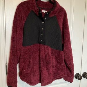 Cozy Burgundy and Black Fleece Pullover